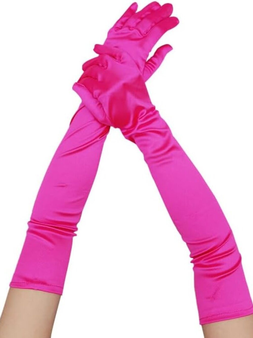 Women's Rose Red 1920s Elbow Length Stretchy Satin Long Opera Gloves